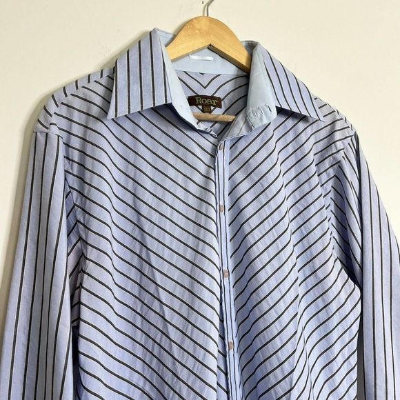 Roar Men's Dress Shirt Long Sleeve Button Up Blue Striped Cotton Blend Size XL - Picture 2 of 11